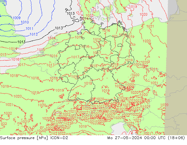 Atmosférický tlak ICON-D2 Po 27.05.2024 00 UTC