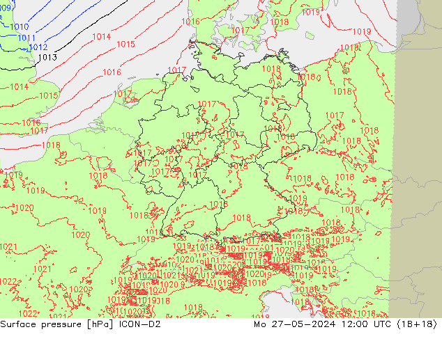 Surface pressure ICON-D2 Mo 27.05.2024 12 UTC