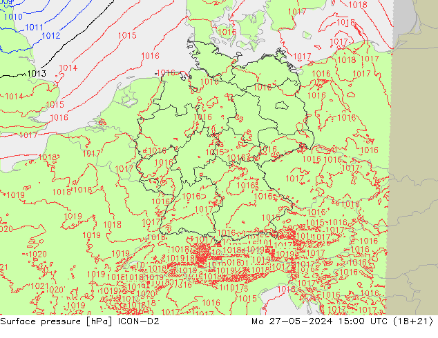 Atmosférický tlak ICON-D2 Po 27.05.2024 15 UTC