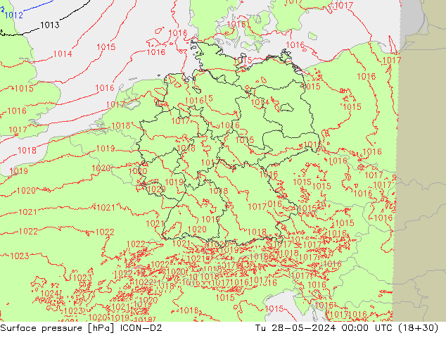 Yer basıncı ICON-D2 Sa 28.05.2024 00 UTC