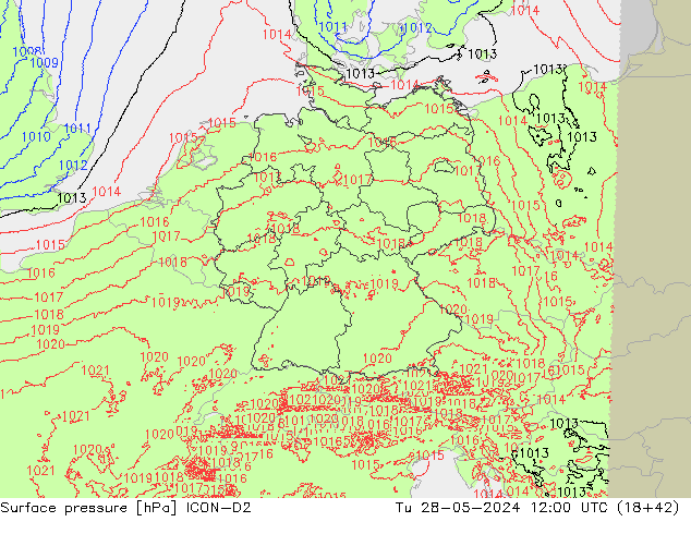 Atmosférický tlak ICON-D2 Út 28.05.2024 12 UTC
