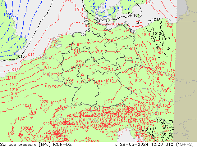 Surface pressure ICON-D2 Tu 28.05.2024 12 UTC