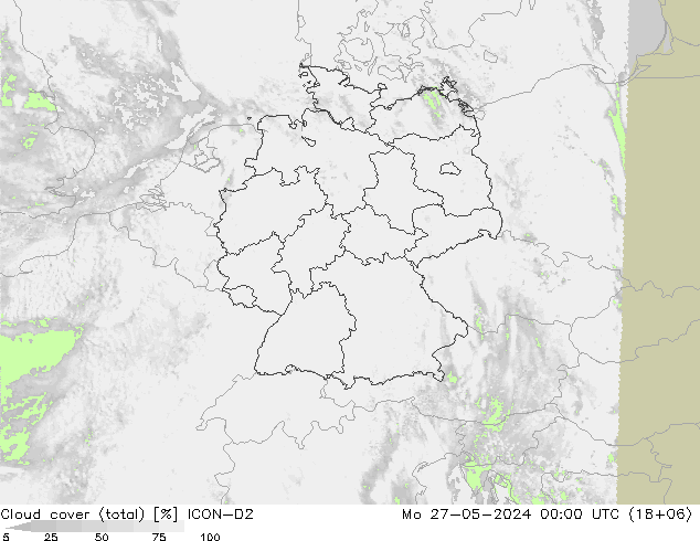 Cloud cover (total) ICON-D2 Mo 27.05.2024 00 UTC