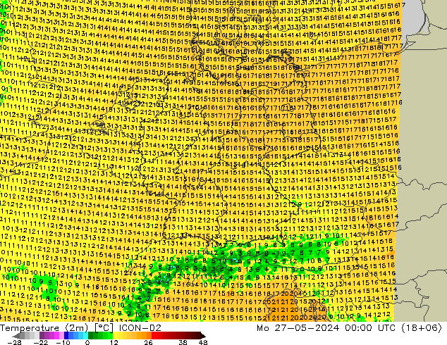 Temperature (2m) ICON-D2 Mo 27.05.2024 00 UTC