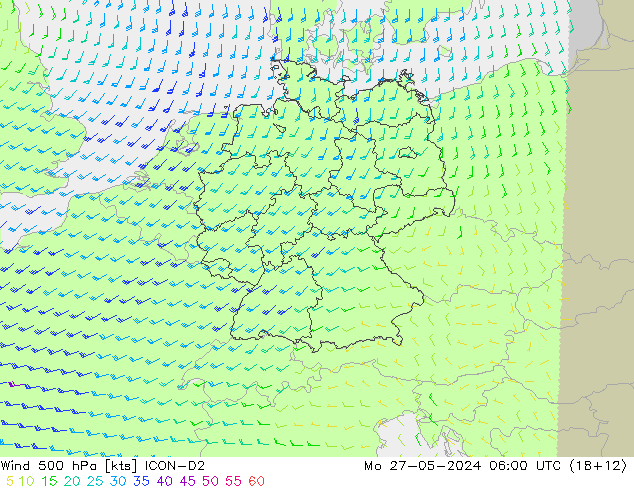 Wind 500 hPa ICON-D2 Po 27.05.2024 06 UTC