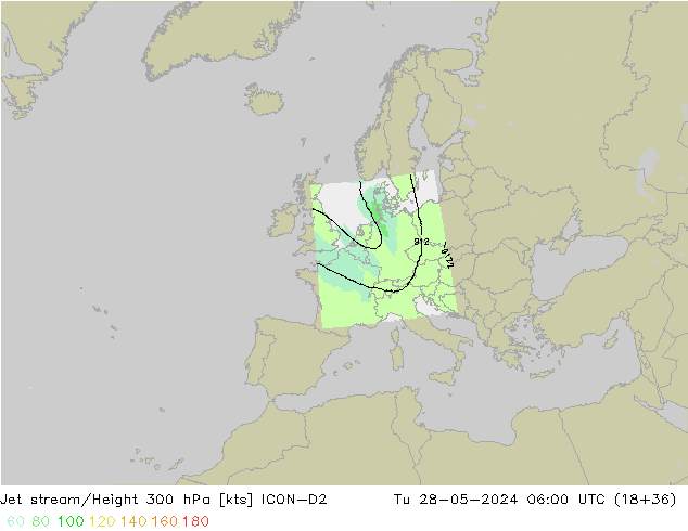 Prąd strumieniowy ICON-D2 wto. 28.05.2024 06 UTC