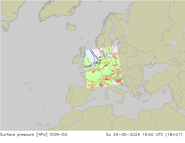 Surface pressure ICON-D2 Su 26.05.2024 19 UTC