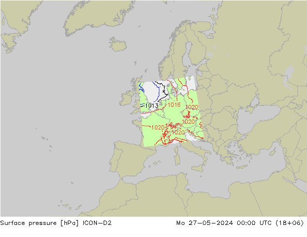 Surface pressure ICON-D2 Mo 27.05.2024 00 UTC