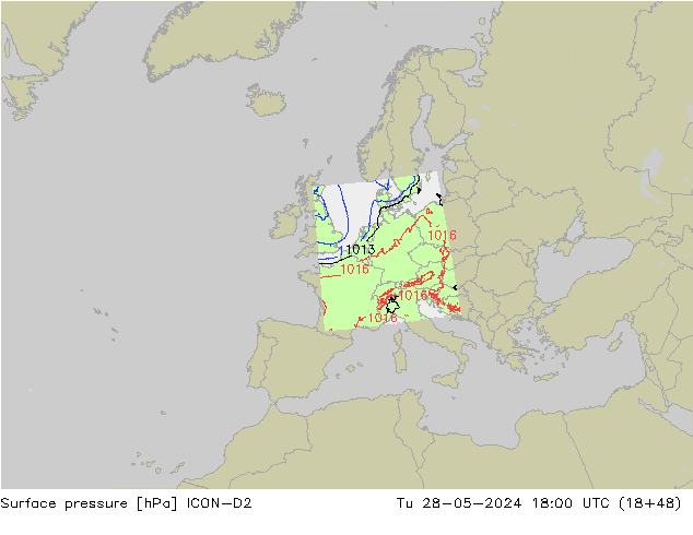 Luchtdruk (Grond) ICON-D2 di 28.05.2024 18 UTC