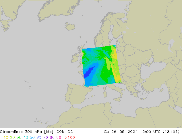风 300 hPa ICON-D2 星期日 26.05.2024 19 UTC
