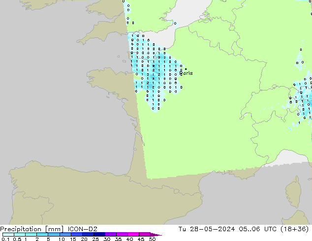 осадки ICON-D2 вт 28.05.2024 06 UTC