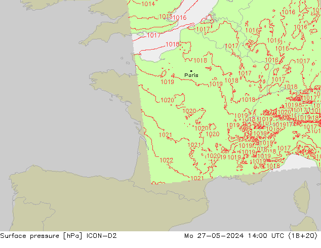 Yer basıncı ICON-D2 Pzt 27.05.2024 14 UTC