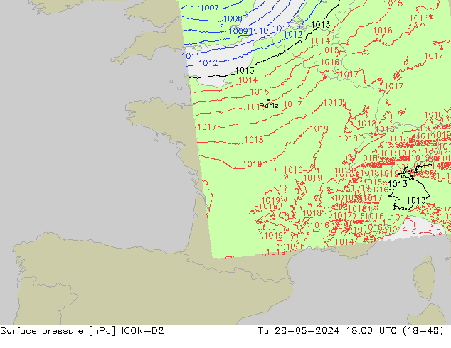 pression de l'air ICON-D2 mar 28.05.2024 18 UTC