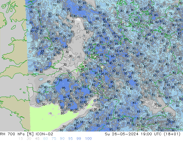 RH 700 hPa ICON-D2 Dom 26.05.2024 19 UTC