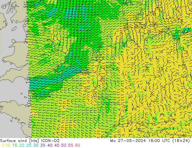 Bodenwind ICON-D2 Mo 27.05.2024 18 UTC