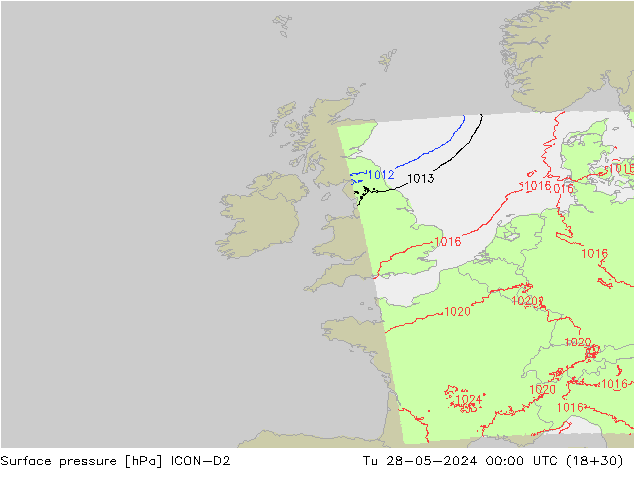 Surface pressure ICON-D2 Tu 28.05.2024 00 UTC