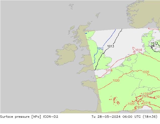 Surface pressure ICON-D2 Tu 28.05.2024 06 UTC