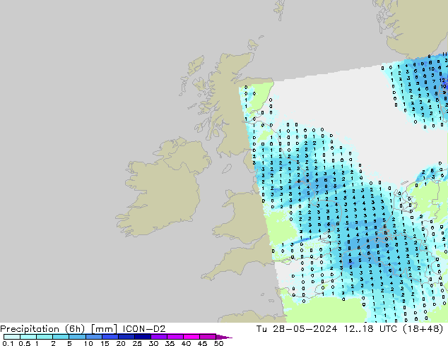 Precipitation (6h) ICON-D2 Tu 28.05.2024 18 UTC