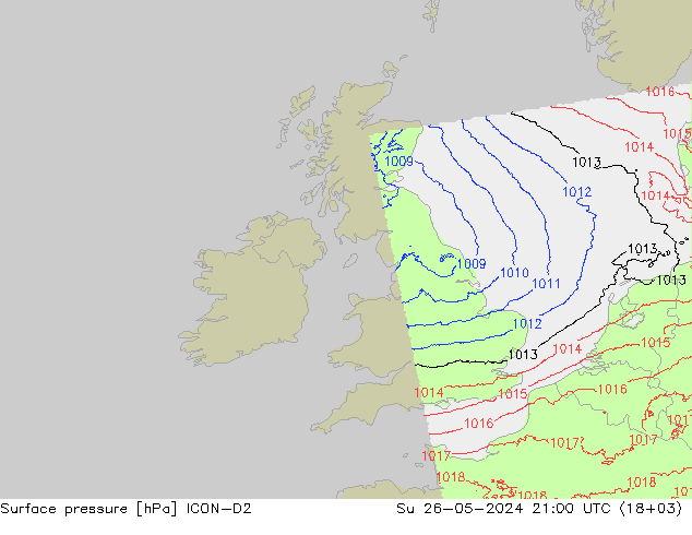 Surface pressure ICON-D2 Su 26.05.2024 21 UTC