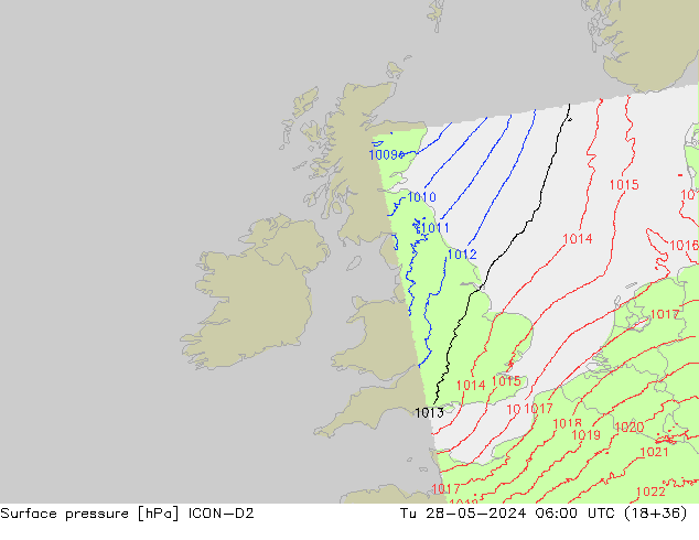 Surface pressure ICON-D2 Tu 28.05.2024 06 UTC