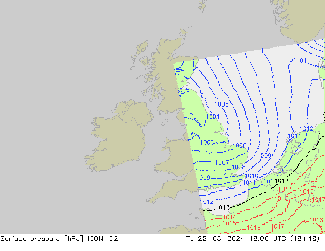 Luchtdruk (Grond) ICON-D2 di 28.05.2024 18 UTC