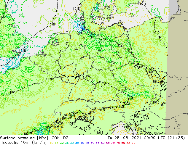 Isotachs (kph) ICON-D2  28.05.2024 09 UTC