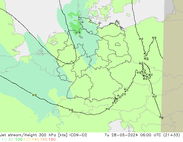 Jet stream ICON-D2 Ter 28.05.2024 06 UTC