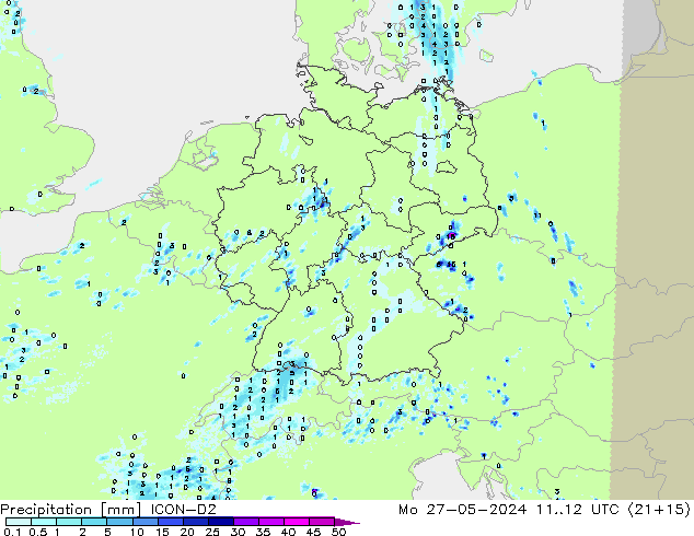 Yağış ICON-D2 Pzt 27.05.2024 12 UTC