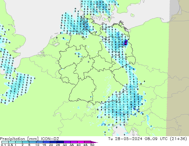 Yağış ICON-D2 Sa 28.05.2024 09 UTC