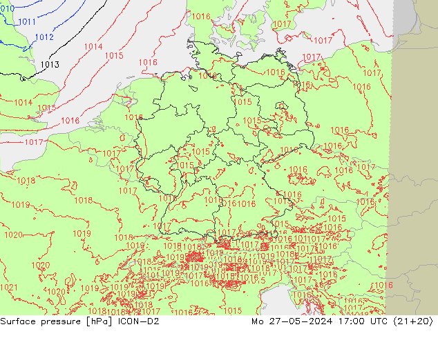 ciśnienie ICON-D2 pon. 27.05.2024 17 UTC