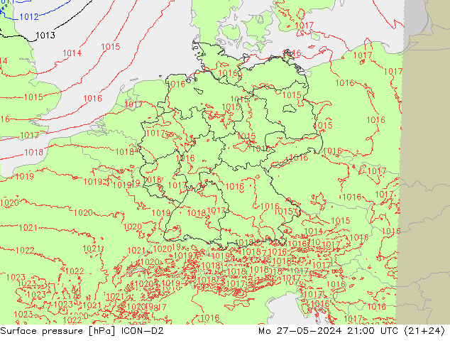 pression de l'air ICON-D2 lun 27.05.2024 21 UTC