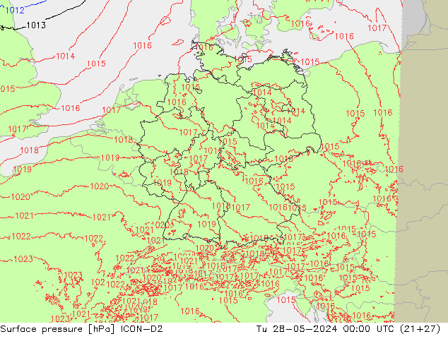 Luchtdruk (Grond) ICON-D2 di 28.05.2024 00 UTC