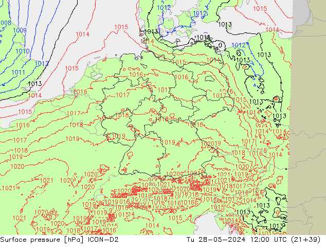 Surface pressure ICON-D2 Tu 28.05.2024 12 UTC