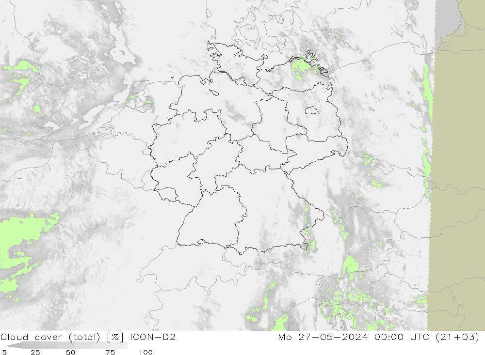 zachmurzenie (suma) ICON-D2 pon. 27.05.2024 00 UTC