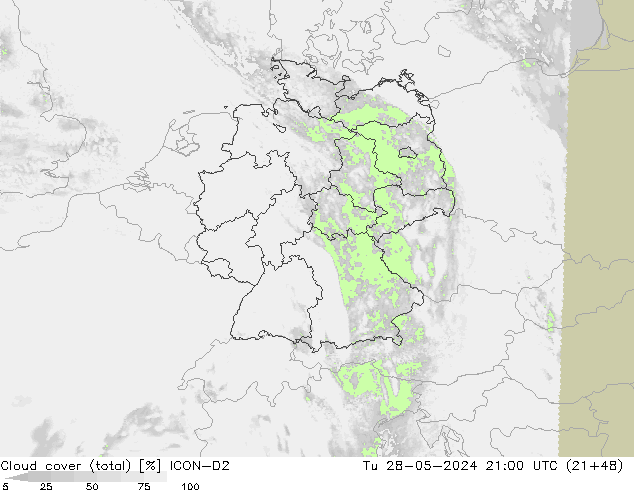 Bewolking (Totaal) ICON-D2 di 28.05.2024 21 UTC