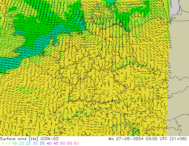 Vento 10 m ICON-D2 Seg 27.05.2024 03 UTC