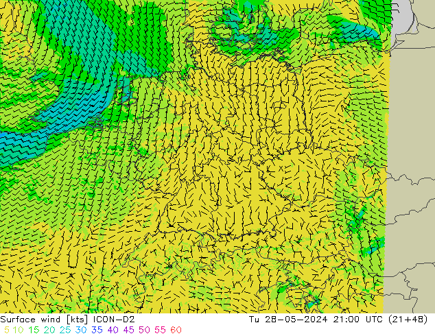 Rüzgar 10 m ICON-D2 Sa 28.05.2024 21 UTC