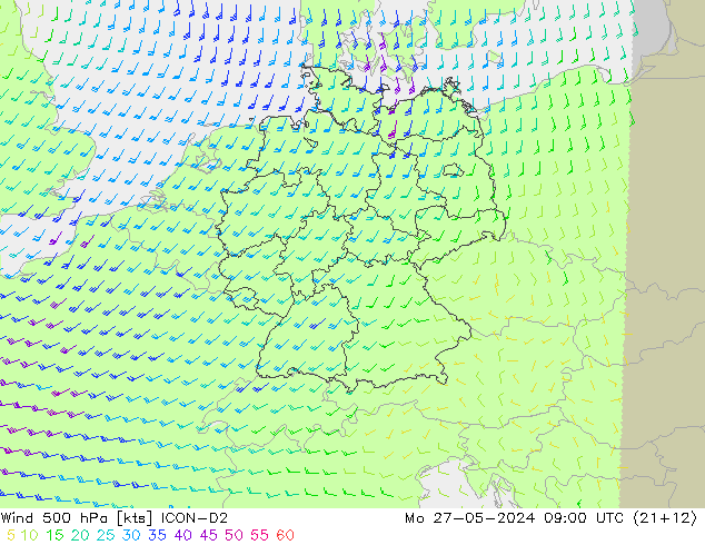 Wind 500 hPa ICON-D2 Mo 27.05.2024 09 UTC