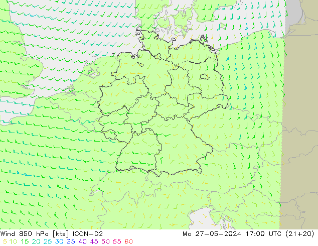 Wind 850 hPa ICON-D2 ma 27.05.2024 17 UTC