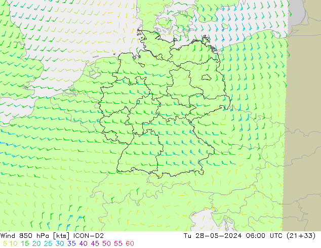 Wind 850 hPa ICON-D2 di 28.05.2024 06 UTC