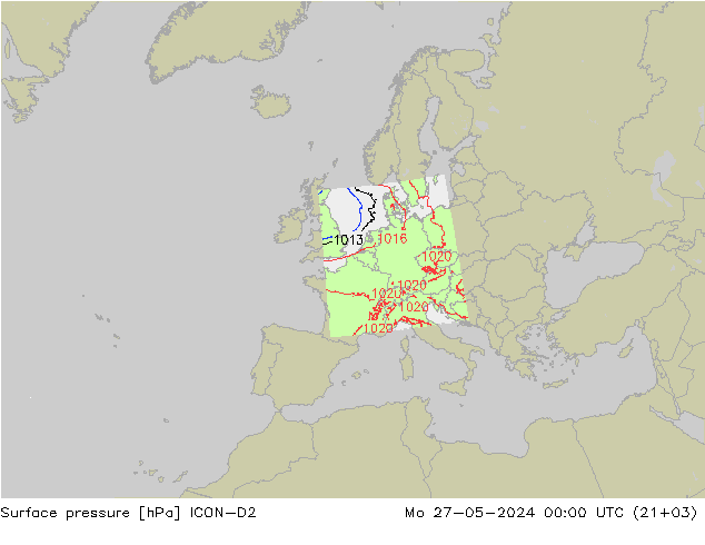 地面气压 ICON-D2 星期一 27.05.2024 00 UTC