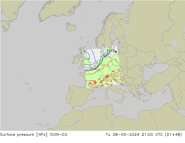 Surface pressure ICON-D2 Tu 28.05.2024 21 UTC