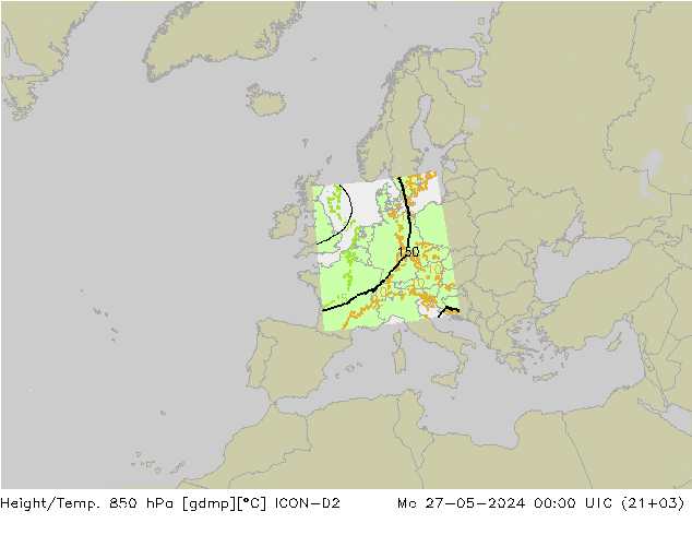 Height/Temp. 850 hPa ICON-D2 Seg 27.05.2024 00 UTC