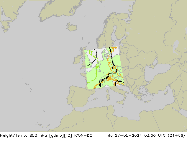 Height/Temp. 850 hPa ICON-D2 星期一 27.05.2024 03 UTC