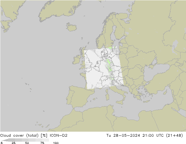 nuvens (total) ICON-D2 Ter 28.05.2024 21 UTC