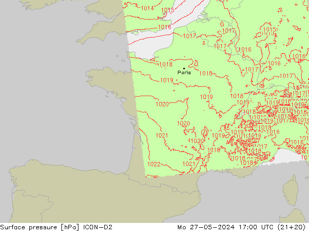 pressão do solo ICON-D2 Seg 27.05.2024 17 UTC