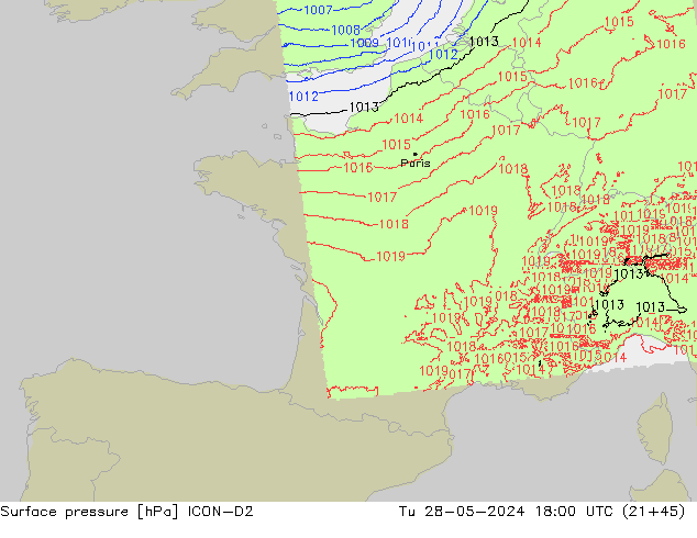 Bodendruck ICON-D2 Di 28.05.2024 18 UTC