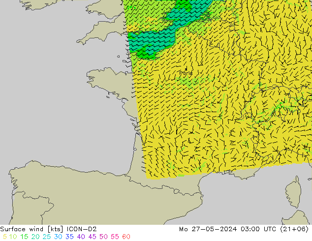 Bodenwind ICON-D2 Mo 27.05.2024 03 UTC