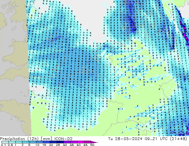 Precipitación (12h) ICON-D2 mar 28.05.2024 21 UTC