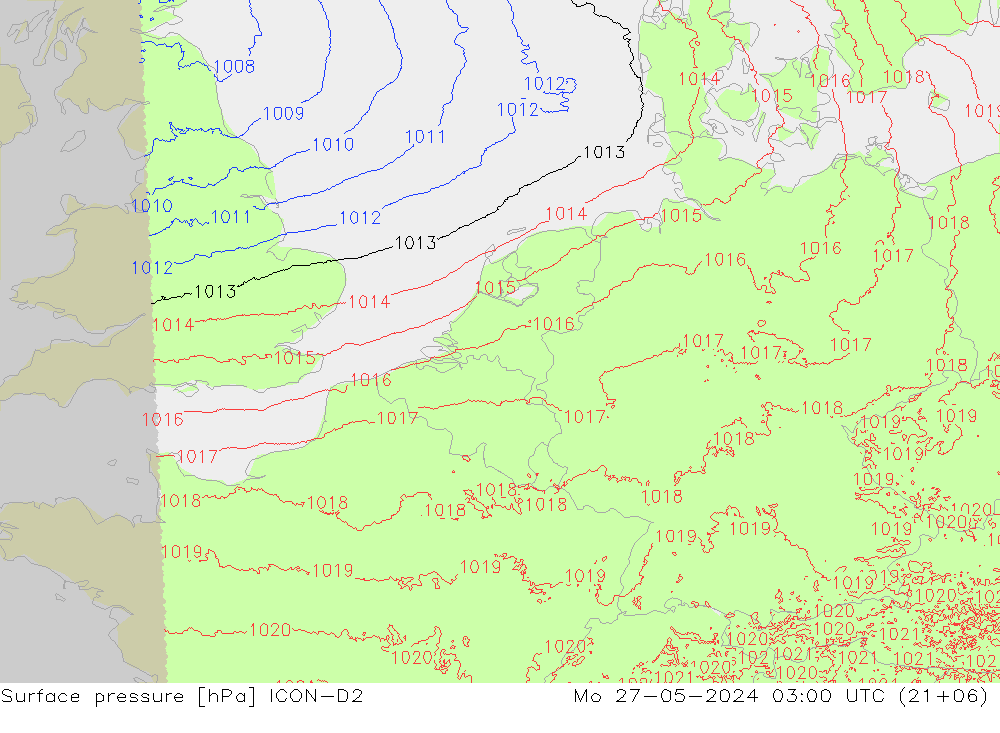 Yer basıncı ICON-D2 Pzt 27.05.2024 03 UTC